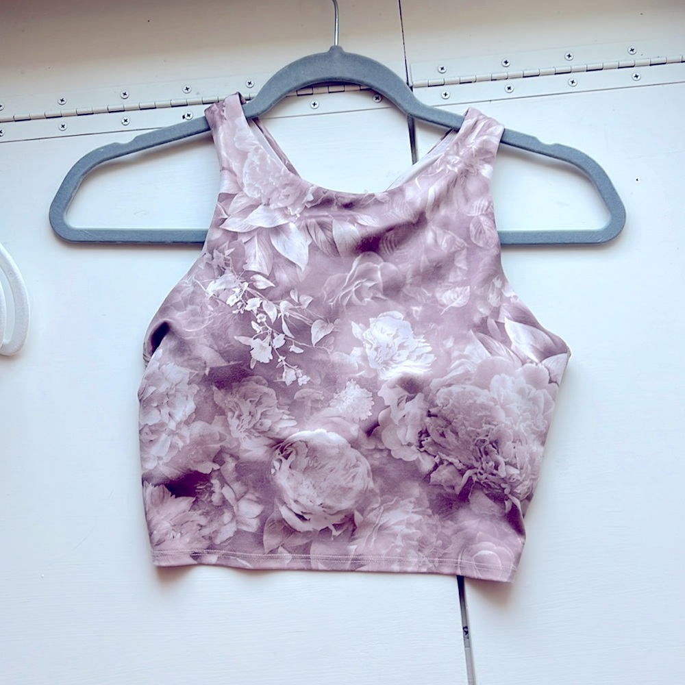 Rose patter PINK ATHLETA BUILT IN BRA CROPPED TANK